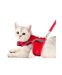 Kedi Tasması Göğüs Boyun Tasma Seti Sevk Kayışlı Terletmeyen Nefes Alan Reflektörlü Tasma L Kırmızı